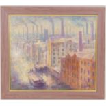 Michael Hipkins (b. 1942), Barges on the Irwell, oil on canvas, signed, 30cm x 35cm (Please note