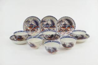 Seth Pennington, Liverpool, six tea bowls and saucers, in the Ladder Bridge Pagoda pattern, circa