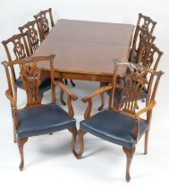Burr walnut extending dining table, in Queen Anne Revival style, late 20th Century, the top