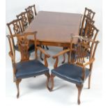 Burr walnut extending dining table, in Queen Anne Revival style, late 20th Century, the top