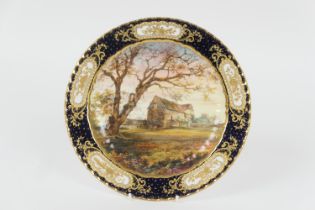 Royal Crown Derby named view cabinet plate, by Edwin Trowell, 'Old Hall, Breadsall', with a jewelled