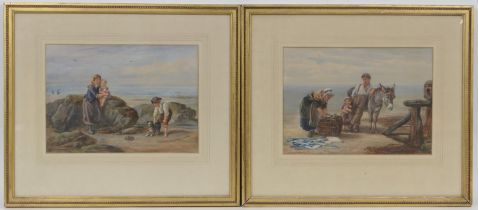 James Drummond (1816-77), Pair, On the Beach, watercolours, signed, dated 1874, 26cm x 35cm (