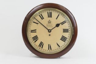 Edward VIII mahogany dial wall clock by F W Elliott Ltd, painted with Roman numerals and bearing