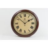 Edward VIII mahogany dial wall clock by F W Elliott Ltd, painted with Roman numerals and bearing