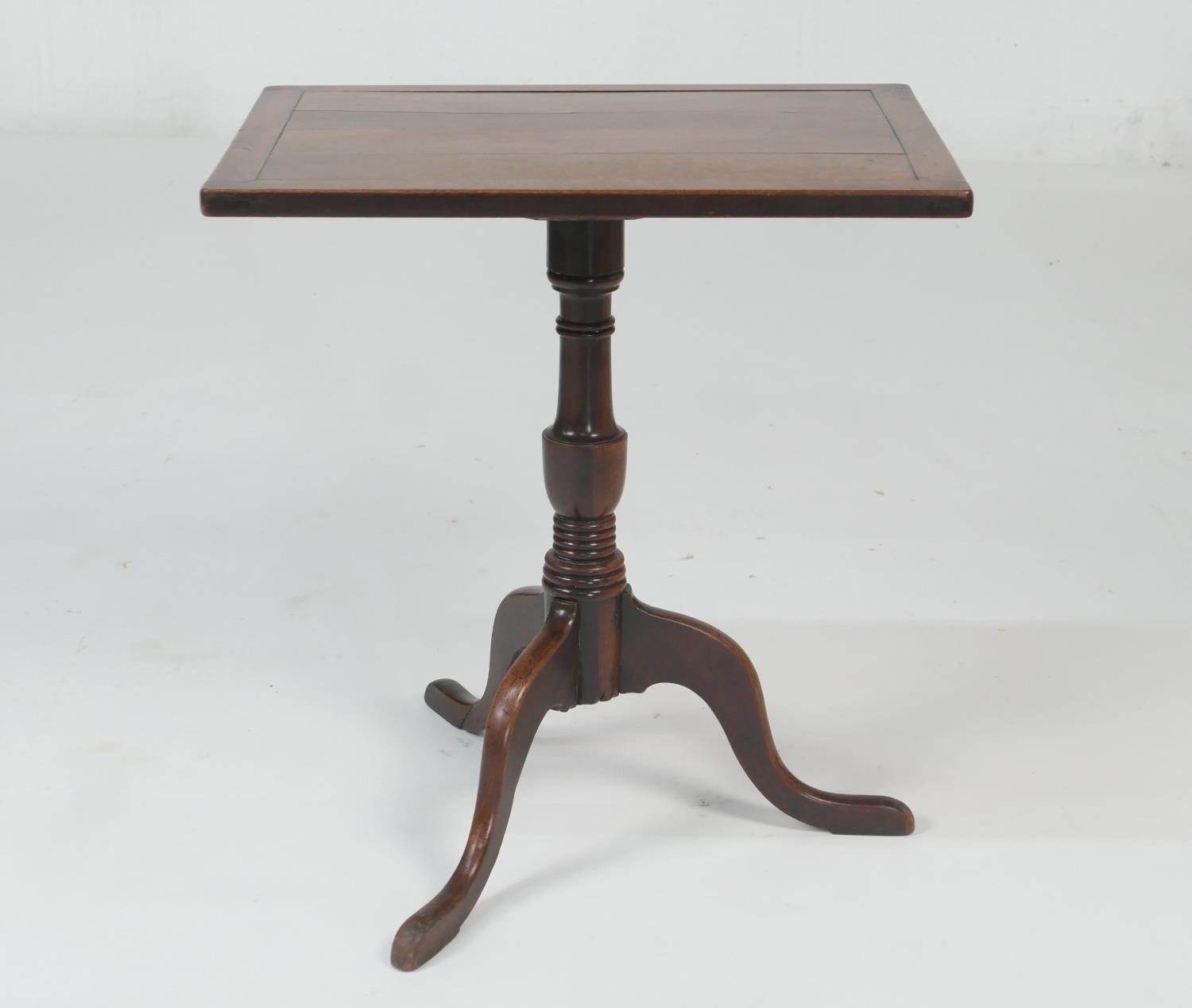 Provincial fruitwood tilt top tripod table, the rectangular top tilting over a turned urn column and - Image 2 of 2