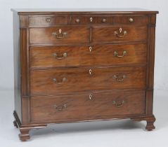 Late George III mahogany chest of drawers, circa 1810-20, fitted with three small frieze drawers
