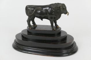 After the Antique, bronze model of a bull, mid to dark brown patina, mounted on a stepped oval