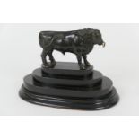 After the Antique, bronze model of a bull, mid to dark brown patina, mounted on a stepped oval