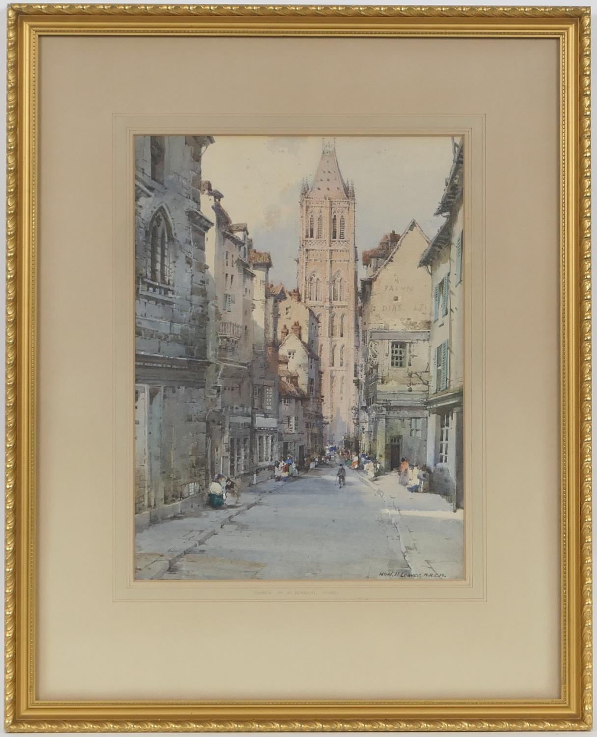 Noel Harry Leaver (1889-1951), Church of St. Romain, Rouen, watercolour, signed, 37cm x 27cm (Please