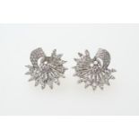 Pair of Belle Epoque style diamond cluster earrings, in demi-lune fan form set with a combination of
