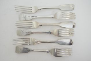 Set of six Victorian silver fiddle pattern dessert forks, by George Adams, London 1851, gross weight