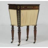 George IV rosewood and brass inlaid decanter stand or sewing box, circa 1825, the top with canted