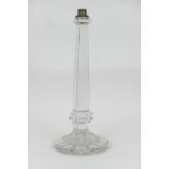 Late Victorian heavy cut glass lamp base, with tapered hexagonal column over a stepped circular