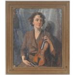 Yule Hayes, Portrait of Mrs Mervyn Evans with violin, oil on canvas, signed and dated 1953, titled