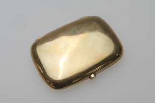 George V 9ct gold cigarette case, Birmingham 1910, of plain curved cushion form, 8.5cm x 6.5cm,