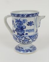 Chinese blue and white ewer, Kangxi (1662-1722), decorated with auspicious objects in foliate panels