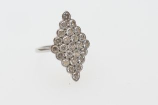 Diamond marquise cluster ring, set with 25 small round cut diamonds totalling approx. 1.2cts,