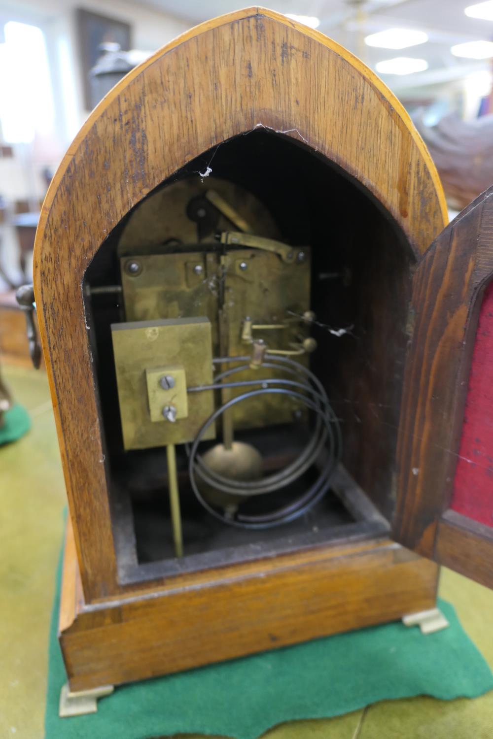 Winterhalder & Hofmeier mahogany cased chiming mantel clock, the lancet shaped case enclosing a - Image 4 of 7