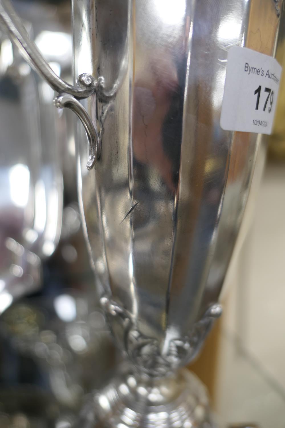 Pair of Kaiser silver plated vases, circa 1910, each having a cut and shaped glass liner, with - Image 7 of 7