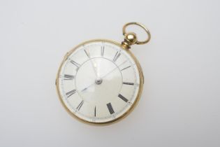 Victorian 18ct gold open faced pocket watch, London 1870, engine turned case, white enamelled dial
