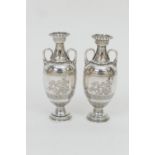 Two Victorian silver vases by Ollivant & Botsford, London 1868, Grecian inspired amphora form with