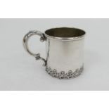 Sterling silver christening tankard, probably American circa 1920, straight sided form with a band