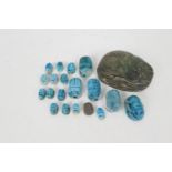 A small collection of Egyptian faience scarabs, the largest 8cm, the smallest 12mm (20) (Please note