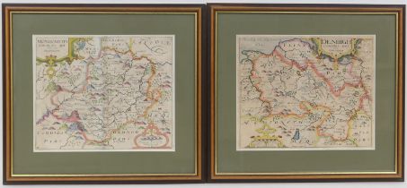 William Kip/Christopher Saxton, Denbigh Comitatus Pars Olim Ordovicum, hand coloured map,