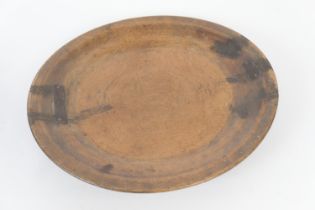 18th Century fruitwood shallow bowl, oval shape with reeded and banded decoration on the underside
