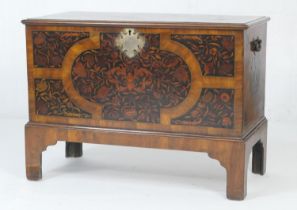 Walnut and marquetry inlaid chest on stand, in the William and Mary style, inlaid to the top and