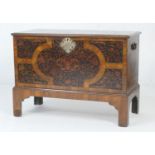 Walnut and marquetry inlaid chest on stand, in the William and Mary style, inlaid to the top and