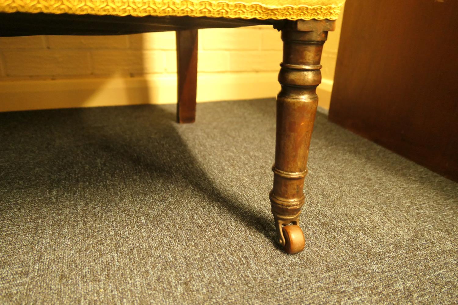 Mahogany gold fabric upholstered settee, early 19th Century, raised on turned and ringed legs with - Image 2 of 6