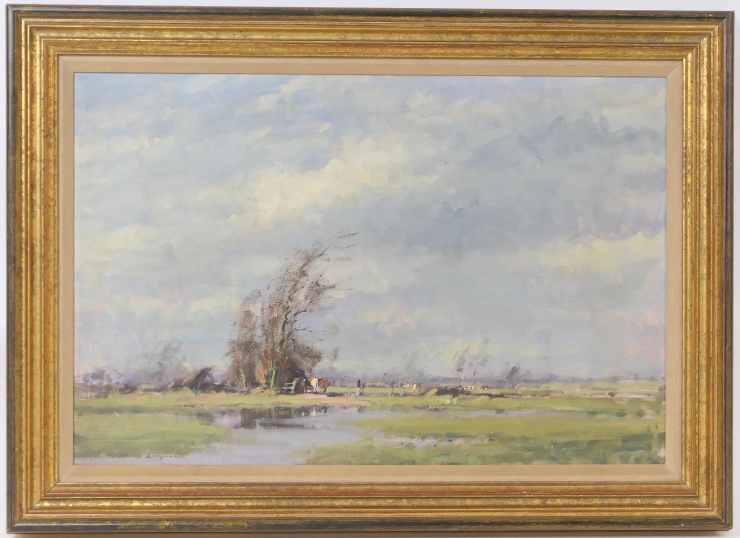 James Longueville (b. 1942), A March day, Shocklach, oil on board, signed, titled verso, 50cm x 76cm