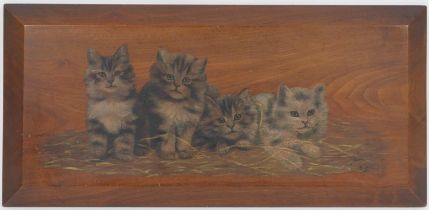 Bessie Bamber (active late 19th/early 20th Century), four tabby kittens, oil on a chamfered walnut