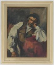 Continental School (Mid 20th Century), Man leaning on a table, oil on canvas board, 33cm x 26cm (