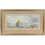 Thomas Bush Hardy (1842-97), A Channel Port, watercolour, signed and dated 1895, 26.5cm x 65cm