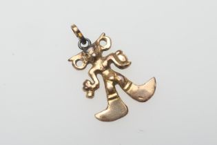 9ct gold figural pendant, Mexican in style, with loop for suspension, 38mm, weight approx. 11.5g (