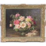 Mabel G Marston (1862-1903), Roses, oil on board, signed, labelled verso, 41cm x 51cm Provenance: