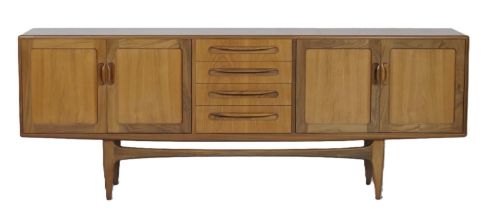 G-Plan Fresco teak long sideboard, centred with four drawers with two cupboard doors at either side,