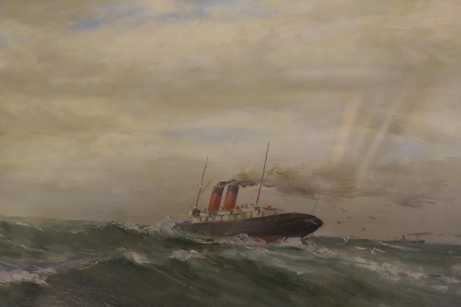 Flaxney Stowell Jnr (1846-1916), Crossing to the Isle of Man in the winter, oil on canvas, signed, - Image 3 of 4