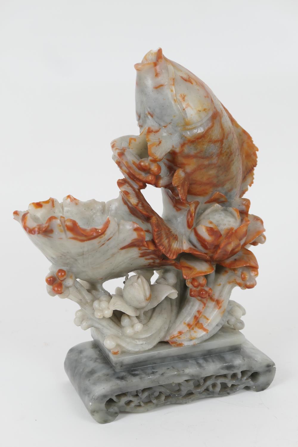 Chinese carved soapstone sculpture of a leaping carp, height 31.5cm (Please note condition is not