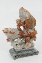 Chinese carved soapstone sculpture of a leaping carp, height 31.5cm (Please note condition is not