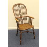 Yewood and elm high back Windsor chair, with crinoline stretcher, width 53cm, height 110cm (Please