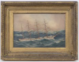 Thomas G Purvis (1861-1933), The barque Port Stanley on stormy seas, oil on canvas, signed, 31cm x