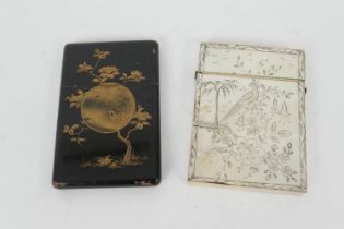 Japanese black and gold lacquered slip top calling card case, late Meiji (1868-1912), decorated with
