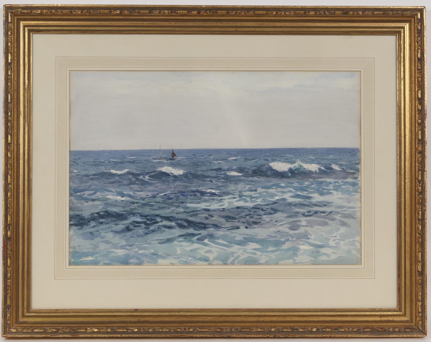 Norman Wilkinson (1878-1971), Fishing vessel off Greenaway Beach, Padstow, watercolour, titled