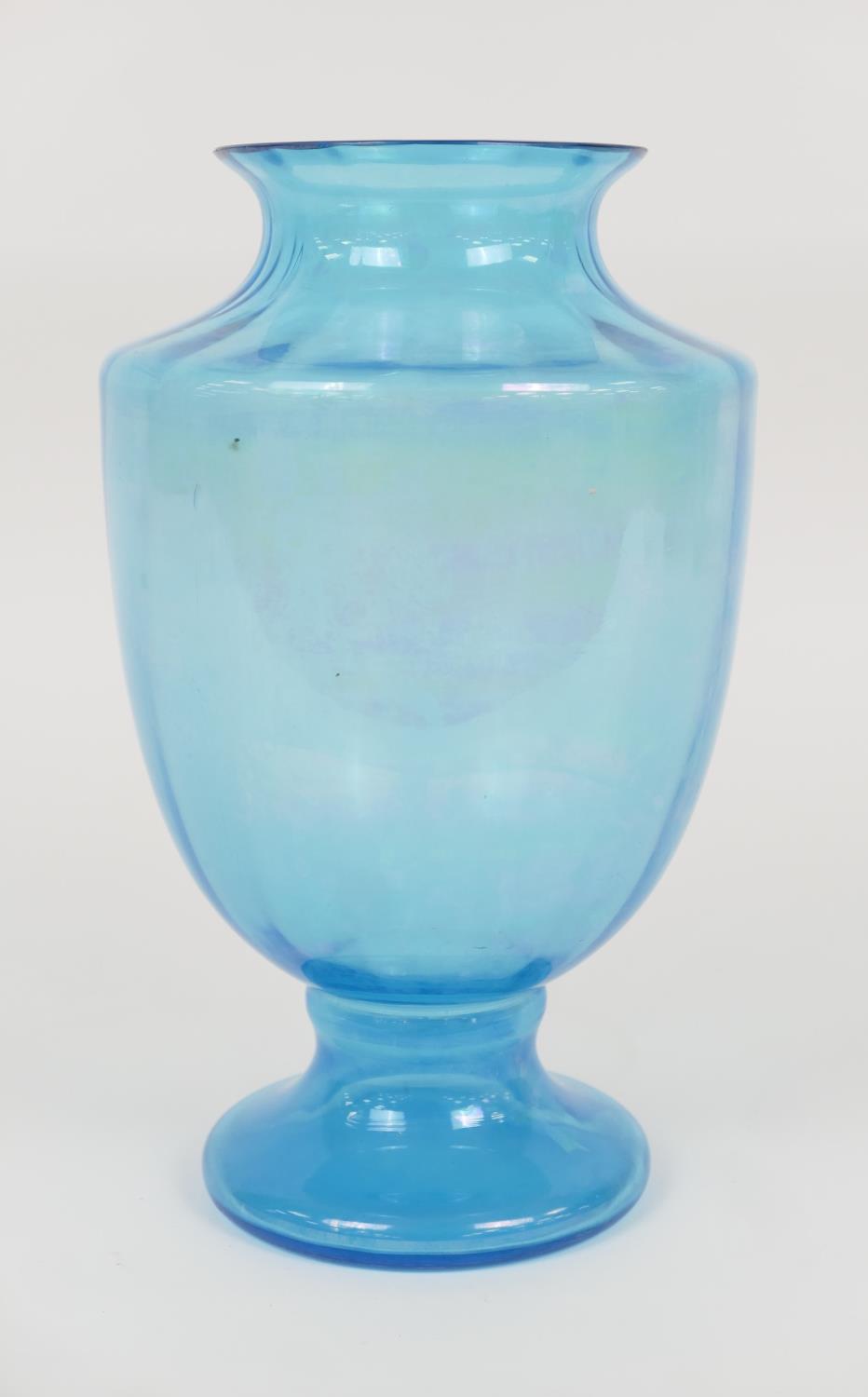 19th Century blue glass footed vase, shouldered U-shape, height 29.5cm (Please note condition is not