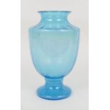 19th Century blue glass footed vase, shouldered U-shape, height 29.5cm (Please note condition is not