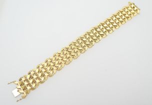 18ct gold textured leaf mosaic bracelet, width 20mm, length 19cm, weight approx. 41.6g (Please