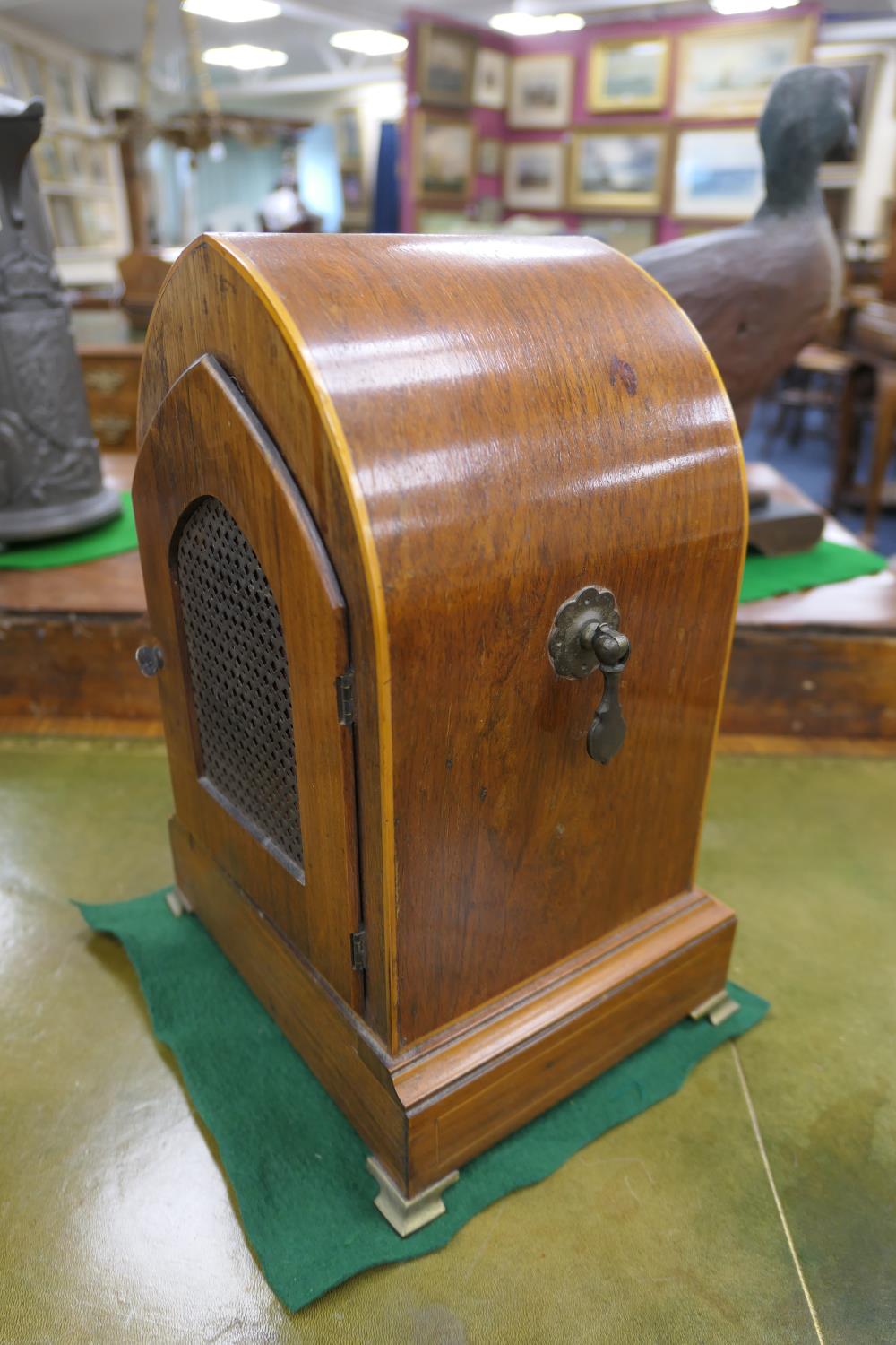 Winterhalder & Hofmeier mahogany cased chiming mantel clock, the lancet shaped case enclosing a - Image 6 of 7